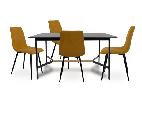 Σετ 5 τμχ.Tokyo Τραπέζι Μαύρο 140 x 80 + Living Καρέκλα Κίτρινη 03-0753/02-0382