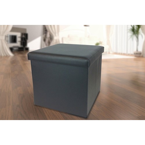 Σκαμπό Με Αποθηκευτικό Χώρο Μαύρο Δέρμα 38x38x38cm Σκαμπό Με Αποθηκευτικό Χώρο Μαύρο Δέρμα 38x38x38cm