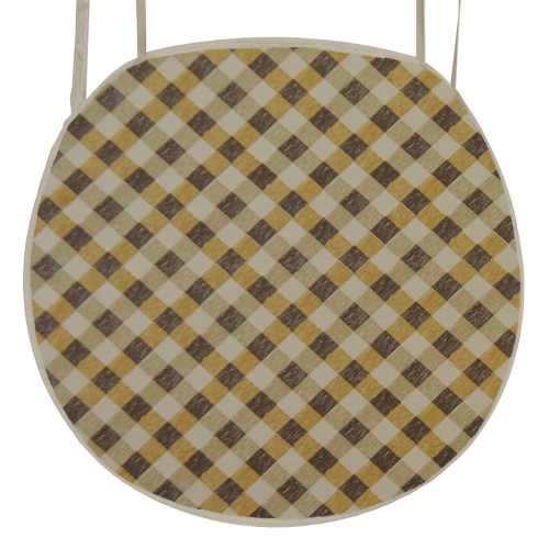 Μαξιλάρι καρέκλας με ρέλι στρογγυλό  λονέτα Σχέδιο Καρώ Καφέ - Μπέζ Μαξιλάρι καρέκλας με ρέλι στρογγυλό  λονέτα Σχέδιο Καρώ Καφέ - Μπέζ