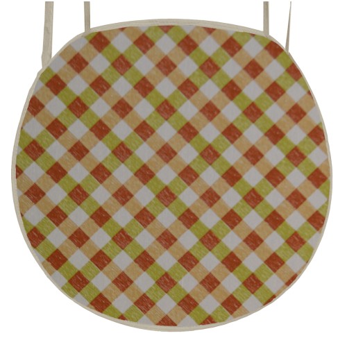 Μαξιλάρι καρέκλας με ρέλι στρογγυλό ή οβάλ λονέτα Σχέδιο Καρώ Λαχανί - Μπέζ Μαξιλάρι καρέκλας με ρέλι στρογγυλό ή οβάλ λονέτα Σχέδιο Καρώ Λαχανί - Μπέζ