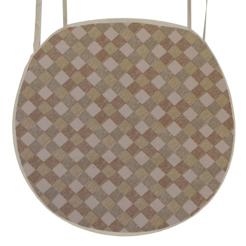 Μαξιλάρι καρέκλας με ρέλι στρογγυλό ή οβάλ λονέτα Σχέδιο Καρώ Μπέζ - Γκρι - Καφέ Μαξιλάρι καρέκλας με ρέλι στρογγυλό ή οβάλ λονέτα Σχέδιο Καρώ Μπέζ - Γκρι - Καφέ
