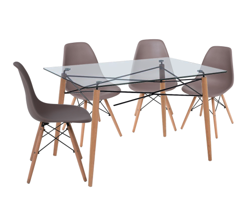 Σετ Τραπεζαρίας 5Τμχ. MY3450.23 (Art Wood Τραπέζι 120X80Cm Ξύλο/Γυαλί 10Mm + Art Wood Καρέκλα Pp Sand Beige)