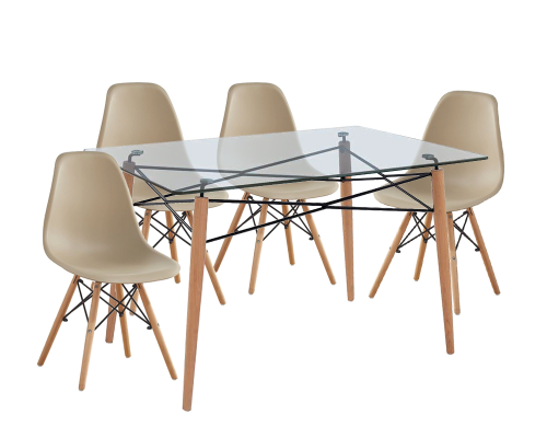 Σετ Τραπεζαρίας 5Τμχ. MY3450.24 (Art Wood Τραπέζι 120X80Cm Ξύλο/Γυαλί 10Mm + Art Wood Καρέκλα Pp Tortora)