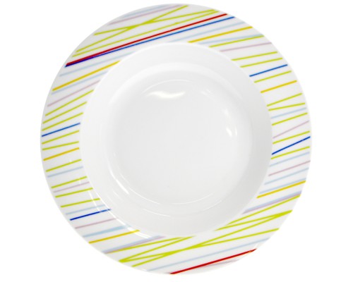 Πιάτο σούπας πορσελάνης με χρωματιστές γραμμές
