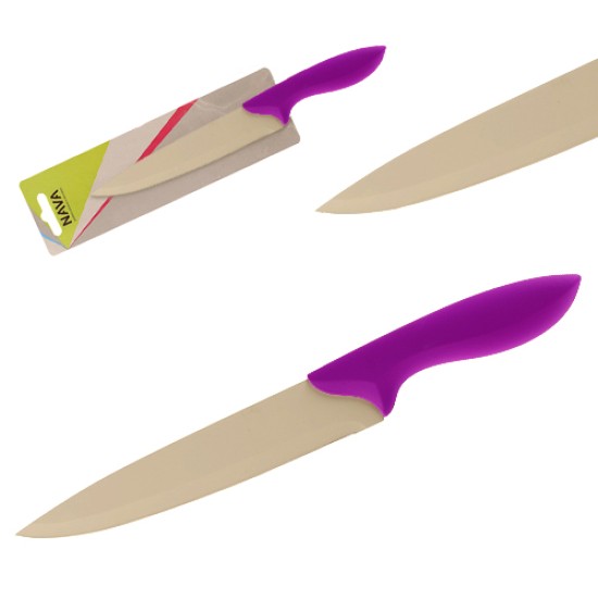Μαχαίρι κρέατος ατσάλινο με αντικολλητική βαφή χερούλι σμάλτο σε μώβ χρώμα Nava