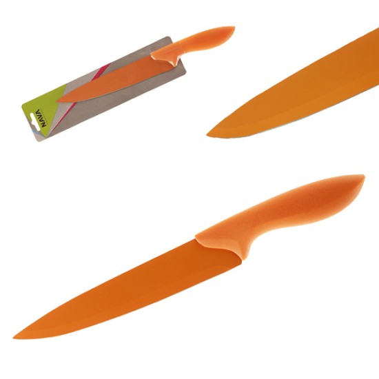 Μαχαίρι κρέατος ατσάλινο με αντικολλητική βαφή χερούλι σμάλτο σε πορτοκαλι χρώμα Nava