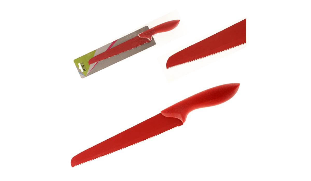 Μαχαίρι ψωμιού ατσάλινο με αντικολλητική βαφή χερούλι σμάλτο σε κόκκινο χρώμα Nava | Mycollection.gr
