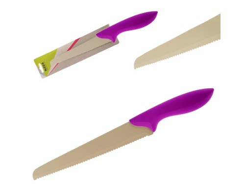 Μαχαίρι ψωμιού ατσάλινο με αντικολλητική βαφή χερούλι σμάλτο σε μώβ χρώμα Nava