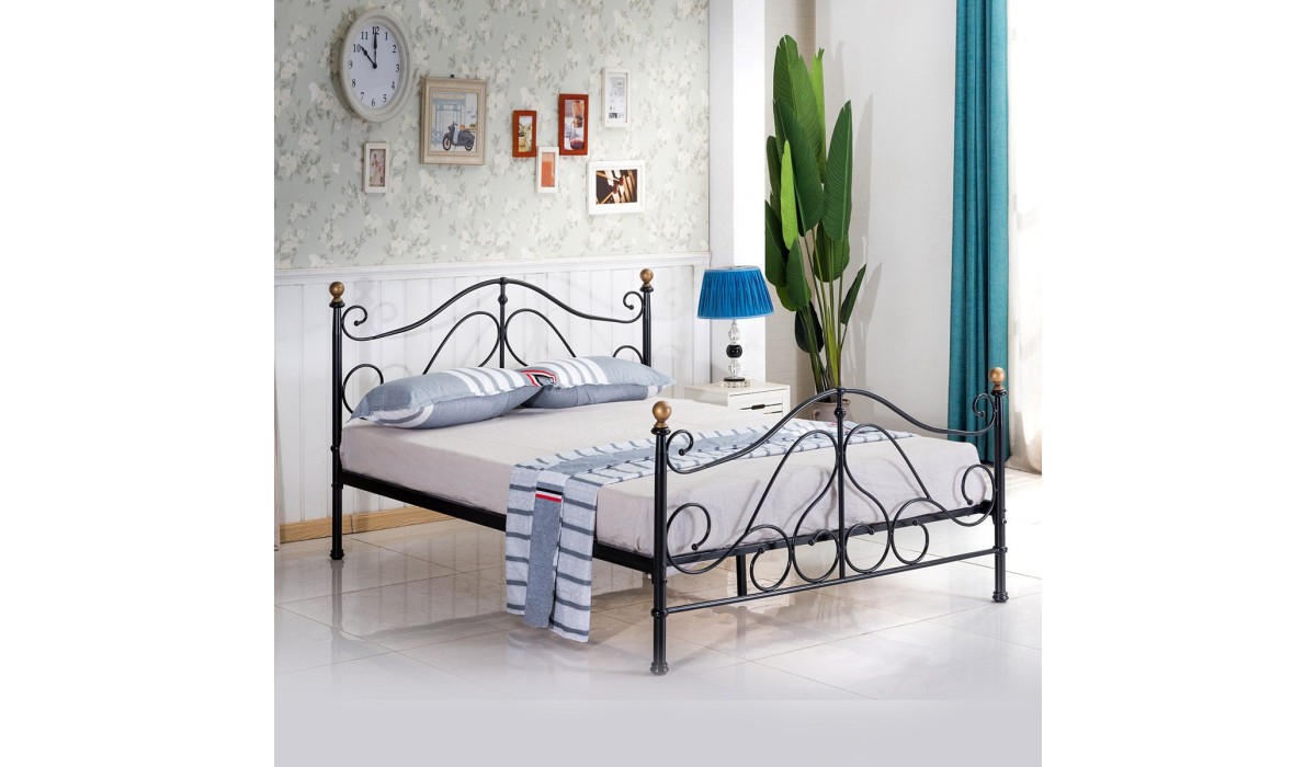 Κρεβάτι EVELYN Μεταλλικό Semy Glossy Black 210x159x109cm | Mycollection.gr