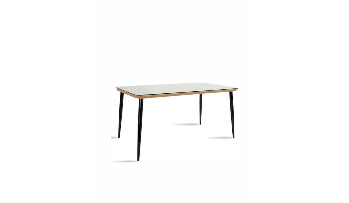 Τραπέζι Κήπου AMPIUS Φυσικό/Μαύρο Μέταλλο/Rattan/Γυαλί 160x90x73cm | Mycollection.gr