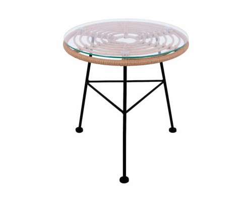 Τραπέζι Κήπου ARELLIUS Φυσικό/Μαύρο Μέταλλο/Rattan/Γυαλί 45x45x46cm