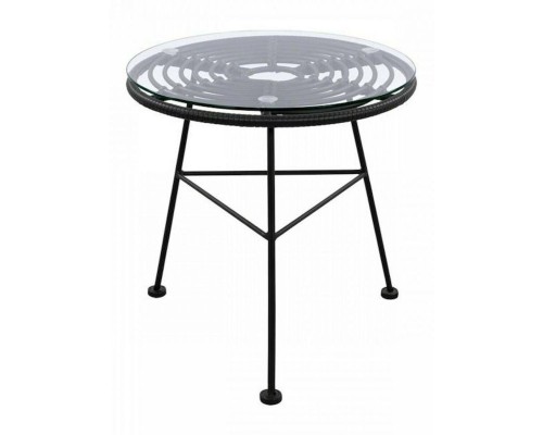 Τραπέζι Κήπου ARELLIUS Μαύρο Μέταλλο/Rattan/Γυαλί 45x45x46cm