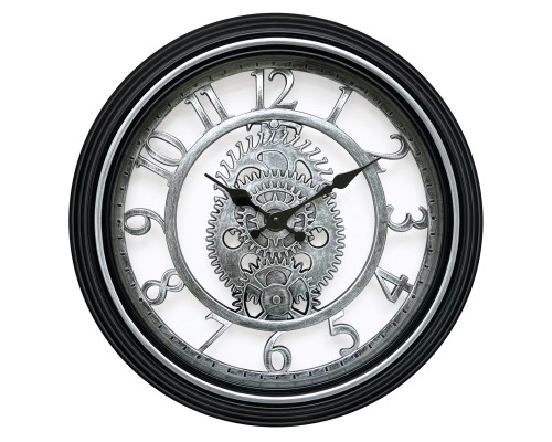 Ρολόι Τοίχου Ασημί/Μαύρο Πλαστικό Φ40.6x4.9cm