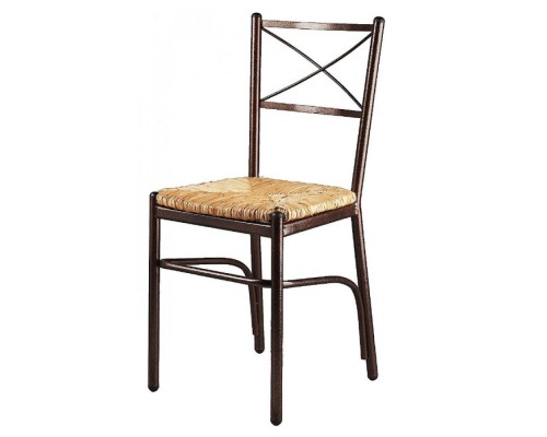 Καρέκλα μεταλλική με φυσική ψάθα σε καφέ χρώμα