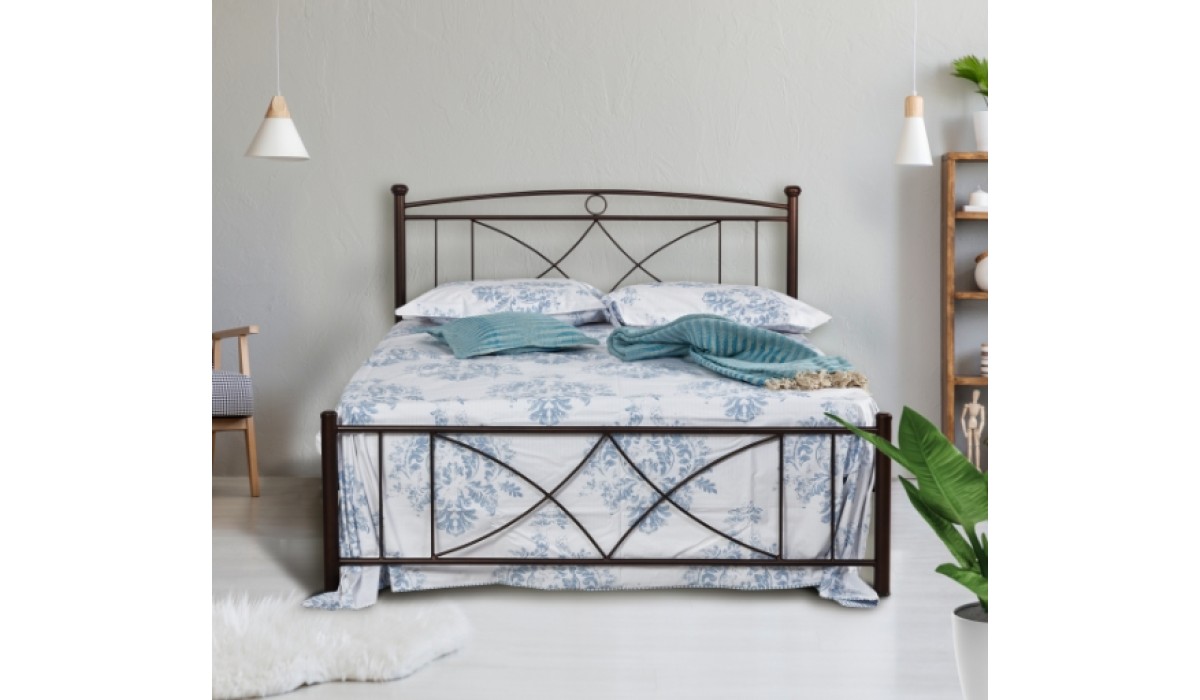 Κρεβάτι "ΡΟΜΒΟΣ NEW" ημίδιπλο μεταλλικό σε χρώμα σκουριά 110x190 | Mycollection.gr