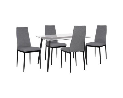 Σετ 5Τμχ Τραπέζι Μαύρο Με Γυαλί & Καρέκλες Lady Γκρι Χρώμα Hm11076