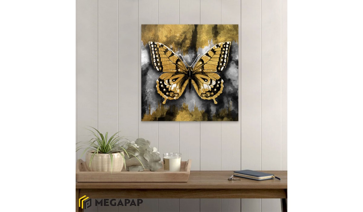 Πίνακας σε καμβά "Golden Butterfly" ψηφιακής εκτύπωσης 60x60x3εκ. | Mycollection.gr