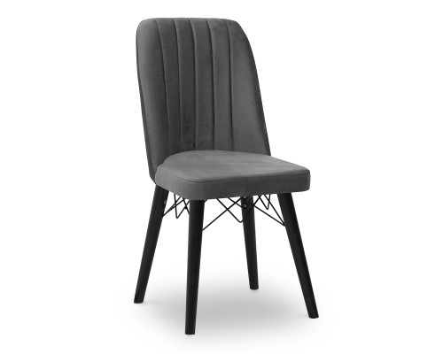 Καρέκλα τραπεζαρίας Carla από βελούδο χρώμα γκρι - μαύρο πόδι 45x46x90εκ.