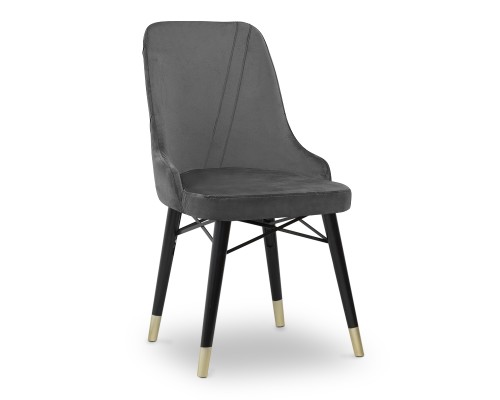 Καρέκλα τραπεζαρίας Floria από βελούδο χρώμα γκρι - μαύρο/χρυσό πόδι 54x48x91εκ.
