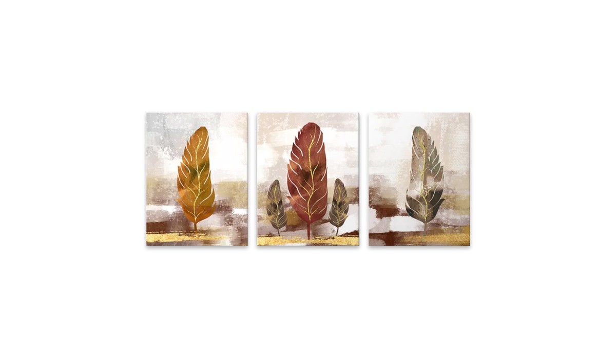 Πίνακας σε καμβά "Autumn Leaves" τρίπτυχος ψηφιακής εκτύπωσης 126x55x3εκ. | Mycollection.gr