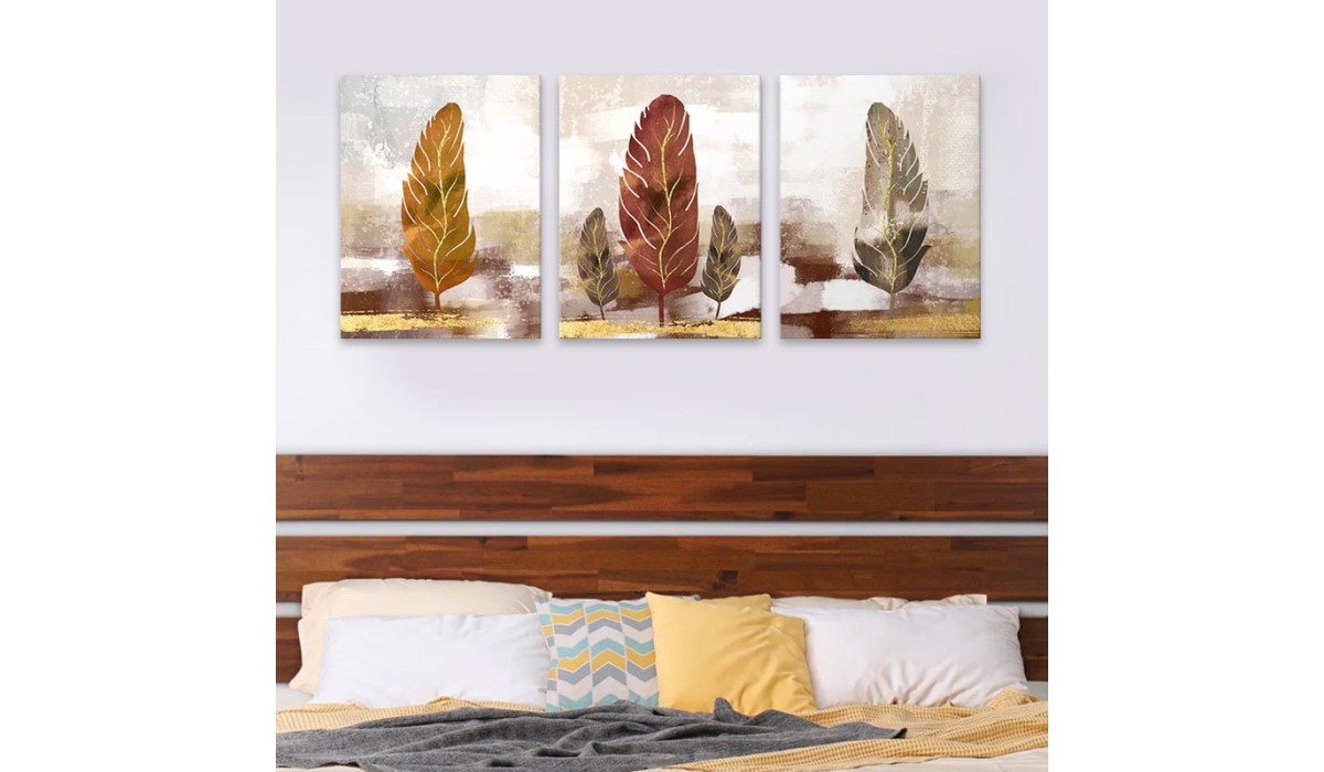 Πίνακας σε καμβά "Autumn Leaves" τρίπτυχος ψηφιακής εκτύπωσης 126x55x3εκ. | Mycollection.gr