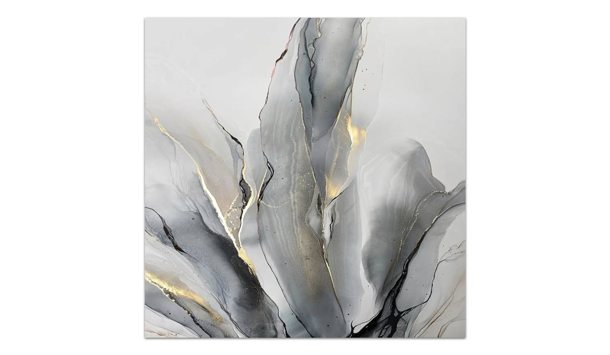 Πίνακας σε καμβά "Abstract Grey Leaves" ψηφιακής εκτύπωσης 100x100x3εκ. | Mycollection.gr