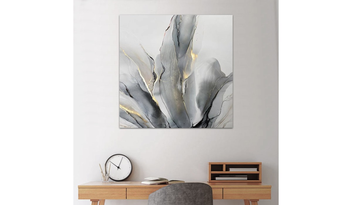 Πίνακας σε καμβά "Abstract Grey Leaves" ψηφιακής εκτύπωσης 100x100x3εκ. | Mycollection.gr