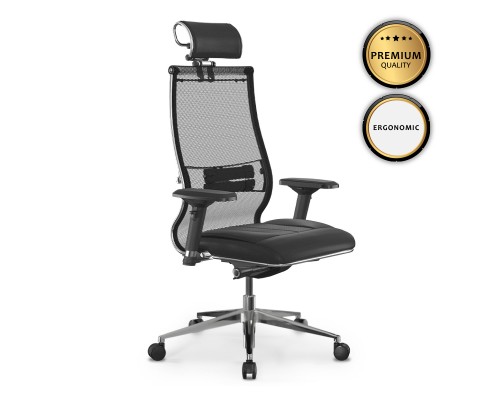 Καρέκλα γραφείου Samurai L2-6D εργονομική με ύφασμα TS Mesh και τεχνόδερμα χρώμα μαύρο 69x70x125/137εκ.
