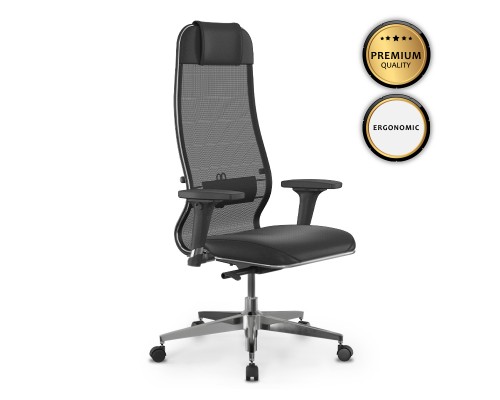 Καρέκλα γραφείου Synchrosit-10 εργονομική με διπλό ύφασμα Mesh και τεχνόδερμα χρώμα μαύρο 65x70x121/134εκ.