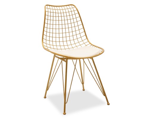 Καρέκλα Taj Μέταλλο Χρυσό-Μαξιλάρι Pvc Λευκό