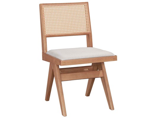 Καρέκλα Winslow Ξύλο Rubberwood Ανοικτό Καρυδί-Pvc Rattan Φυσικό-Ύφασμα Γκρι