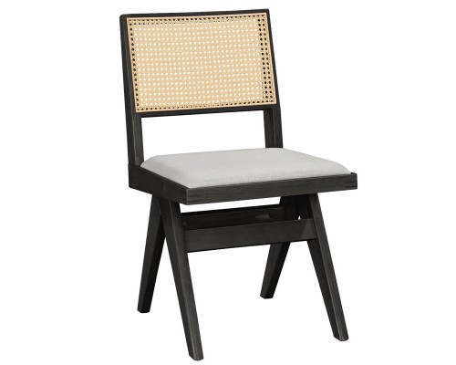 Καρέκλα Winslow Ξύλο Rubberwood Μαύρο-Pvc Rattan Φυσικό-Ύφασμα Γκρι