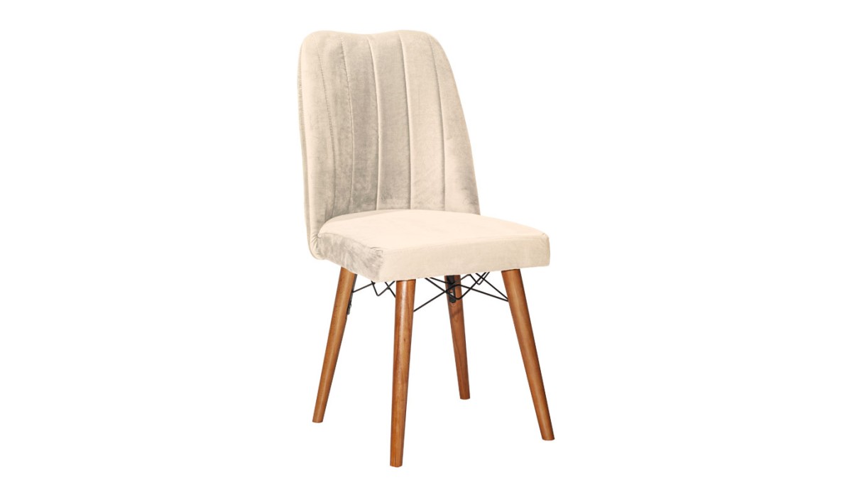 Καρέκλα Vespera I Βελούδο Εκρού-Καρυδί Πόδι | Mycollection.gr