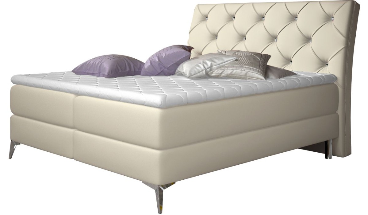 Επενδυμένο Κρεβάτι Ethel Με Στρώμα Και Ανώστρωμα-180 X 200-Krem από Μοριοσανίδα  185 x  215  x  118 εκ. | Mycollection.gr