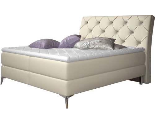 Επενδυμένο Κρεβάτι Ethel Με Στρώμα Και Ανώστρωμα-180 X 200-Krem από Μοριοσανίδα  185 x  215  x  118 εκ.