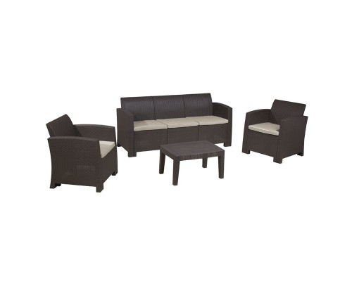 Savanna Set Σαλόνι Κήπου Βεράντας K/D, Pp-Uv Καφέ Μαξιλάρια Grey-White Table+Sofa 3Seater+2 Armchairs