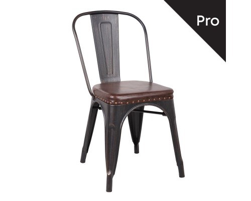 Relix Καρέκλα-Pro, Μέταλλο Βαφή Antique Black, Pu Σκούρο Καφέ 45x51x82cm