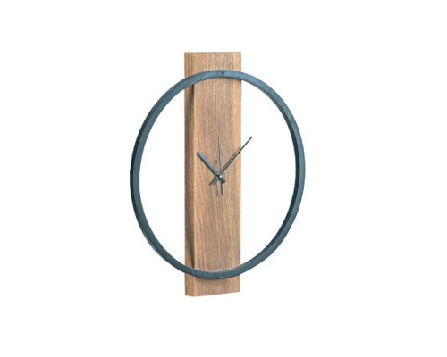 Clock-1 Ρολόι Τοίχου Μέταλλο Βαφή Μαύρο, Ξύλο Ακακία Φυσικό Φ45 x 4cm