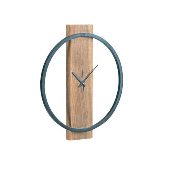 Clock-1 Ρολόι Τοίχου Μέταλλο Βαφή Μαύρο, Ξύλο Ακακία Φυσικό Φ45 x 4cm