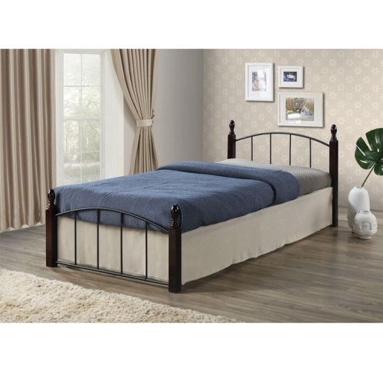 Aragon Κρεβάτι Μονό, Για Στρώμα 90X190Cm, Μέταλλο Βαφή Μαύρο - Ξύλο Καρυδί 95x200x76cm