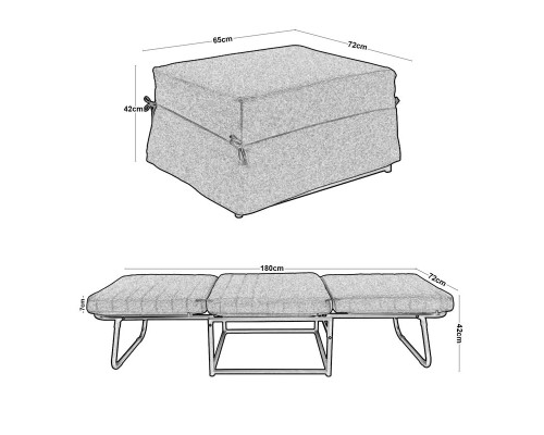 Logan Σκαμπό - Κρεβάτι Σαλονιού - Καθιστικού, Στρώμα 7Cm, Ύφασμα Εκρού 72x65x42cm Bed:72x180x42cm