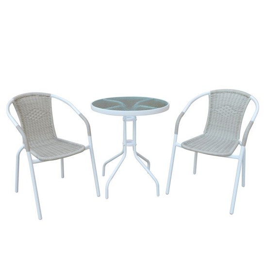 Baleno Set Κήπου - Βεράντας: Τραπέζι + 2 Πολυθρόνες Μέταλλο Άσπρο - Wicker Beige Table:Φ60x70 Armchair:53x58x77