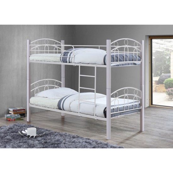 Norton Κρεβάτι Κουκέτα Μέταλλο Βαφή Άσπρο, Ξύλο Άσπρο 97x201x160(Στρώμα 90x190)cm