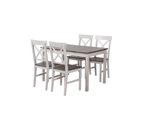 Daily Set Τραπεζαρία Ξύλινη Σαλονιού - Κουζίνας: Τραπέζι + 4 Καρέκλες / Άσπρο - Dark Oak Table:118x74x73 Chair:43x48x94