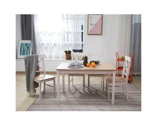 Daily Set Τραπεζαρία Ξύλινη Σαλονιού - Κουζίνας: Τραπέζι + 4 Καρέκλες / Άσπρο - Φυσικό Table:118x74x73 Chair:43x48x94