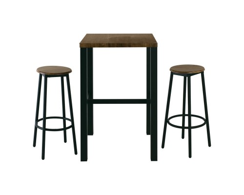 Mayer Set Bar Τραπέζι + 2 Σκαμπό Μέταλλο Βαφή Ανθρακί - Antique Brown Table:60x60x100 Stool:Φ30 H.75