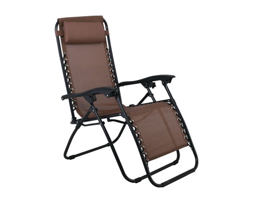 Super Relax Πολυθρόνα Με Υποπόδιο, Μέταλλο Βαφή Ανθρακί, Textilene Καφέ 165x65x112cm