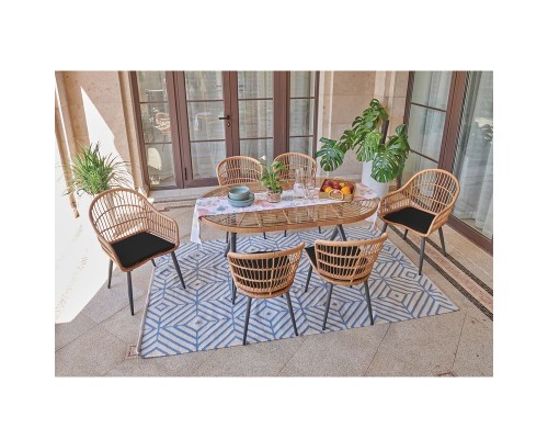 Salsa Τραπεζαρία Κήπου:μέταλλο Βαφή Μαύρο-Wicker Φυσικό: 2 Πολυθρόνες+ 4 Καρέκλες+Τραπέζι 160x95x74 -57x68x83-53x63x78cm