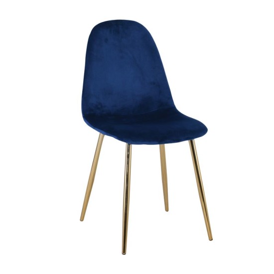 Celina Καρέκλα Χρώμιο Χρυσό, Velure Μπλε 45x54x85cm