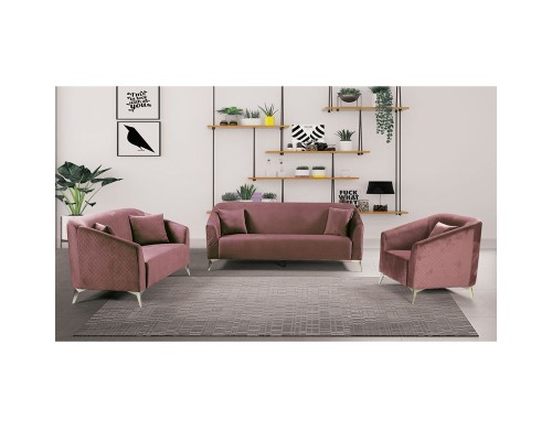 Luxe Set Σαλόνι: 3Θέσιος + 2Θέσιος + Πολυθρόνα, Ύφασμα Velure Απόχρωση Antique Pink 199x77x82-143x77x82-87x77x82cm
